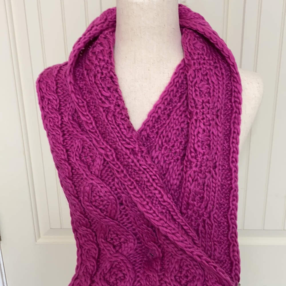 Cozy Cable Knit Fringe Scarf Wrap - Fuchsia Pink